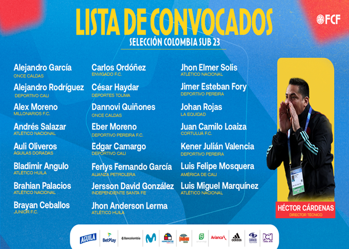 Convocatoria de la Selección Colombia Sub 23 para microciclo en